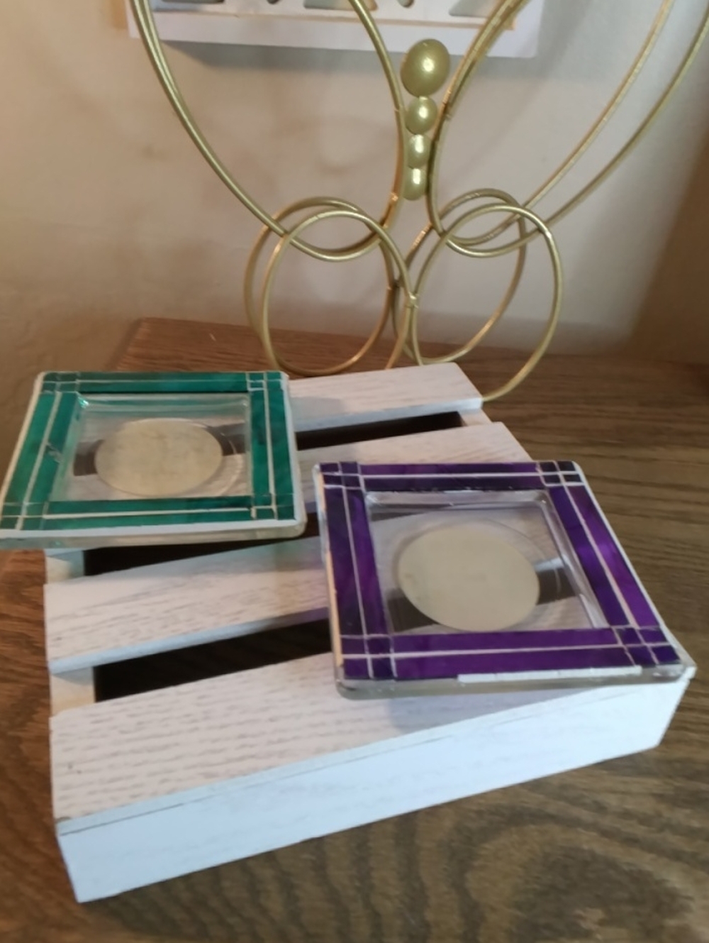 Purple and Teal Glass Tea Light Holders - Home Accents